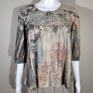 B.L.E.U. Petite Floral Faux Suede Short Sleeve Jacket